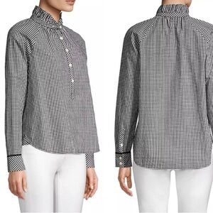 VINEYARD VINES Women's Black & White Gingham Ruffle Collar Top Size 10 NWOT